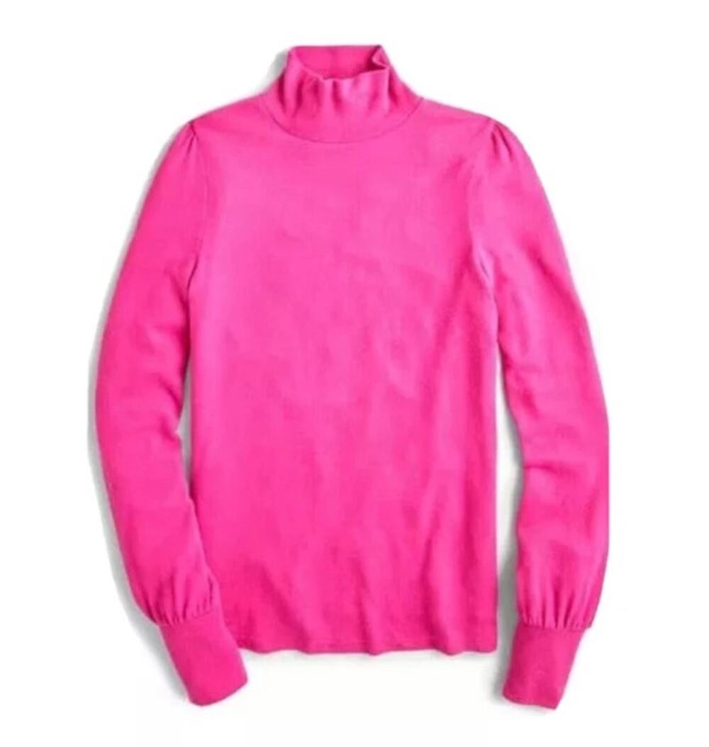 new J CREW hot fuchsia pink supercozy balloon sleeve mock neck knit top